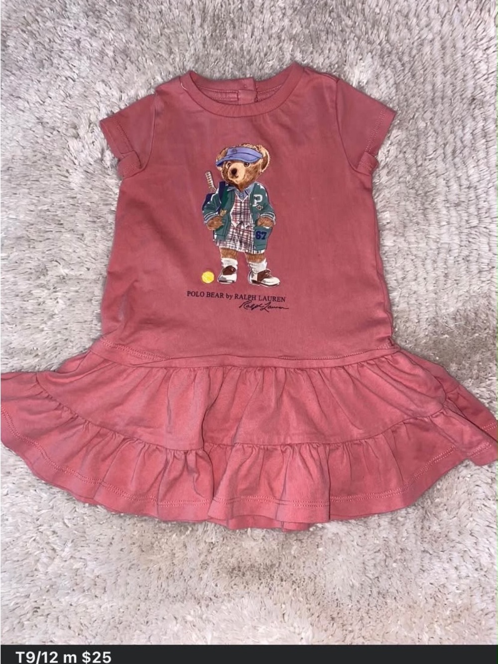 Ralph Lauren Pink Polo Bear Ruffle Hem Dress